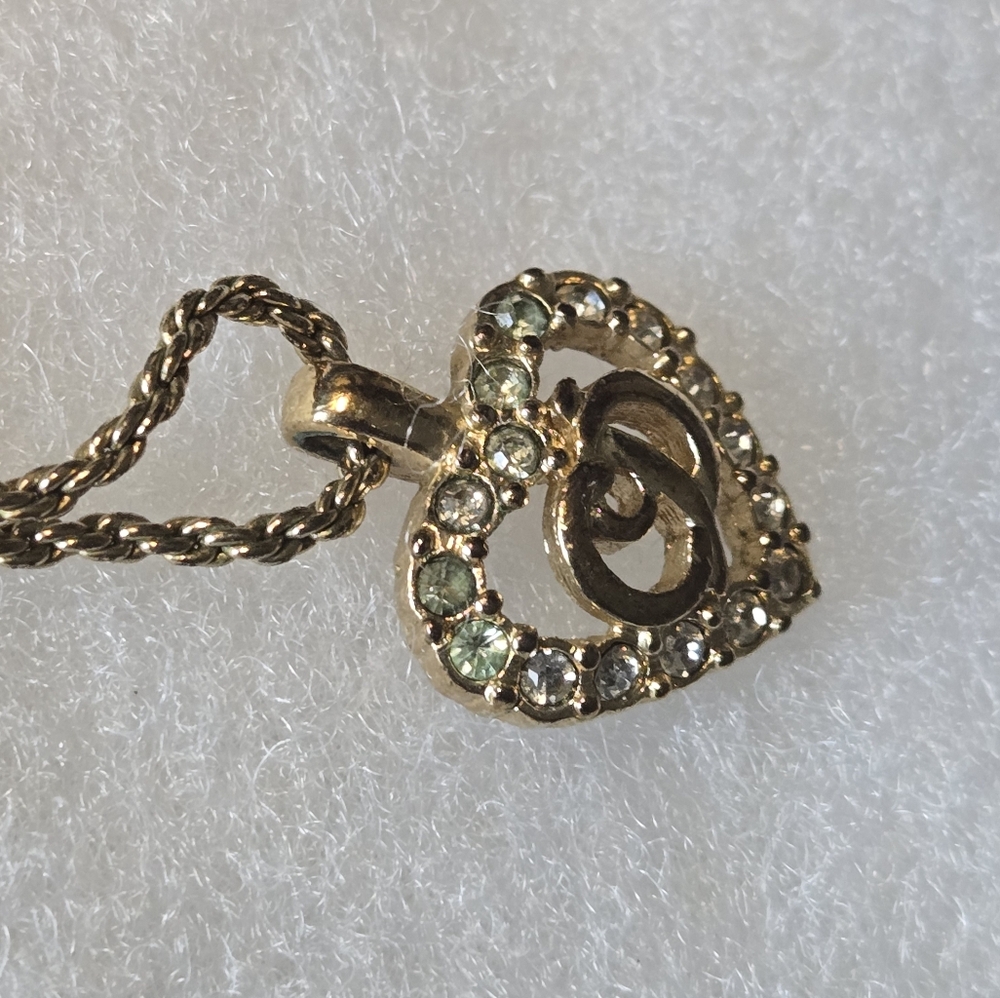 Vintage Christian Dior Gold Tone Rhinestone CD Heart Necklace - Picture 6 of 8